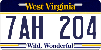 WV license plate 7AH204