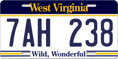 WV license plate 7AH238