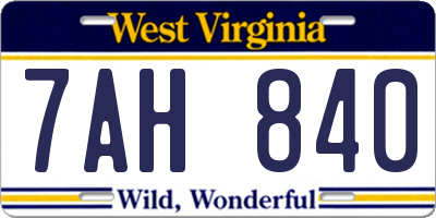 WV license plate 7AH840