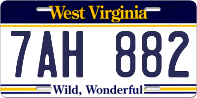 WV license plate 7AH882