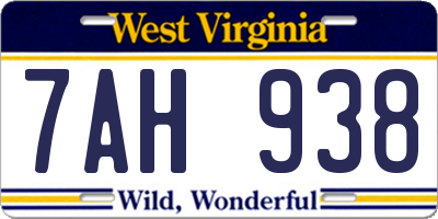 WV license plate 7AH938
