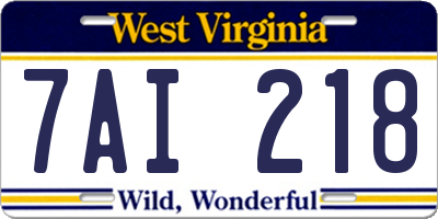 WV license plate 7AI218