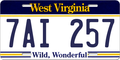 WV license plate 7AI257