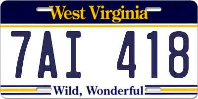 WV license plate 7AI418