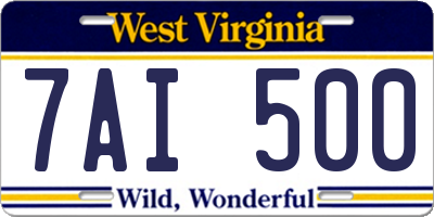 WV license plate 7AI500