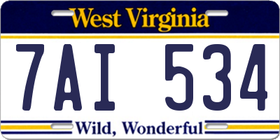 WV license plate 7AI534