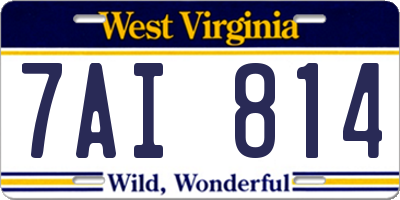 WV license plate 7AI814