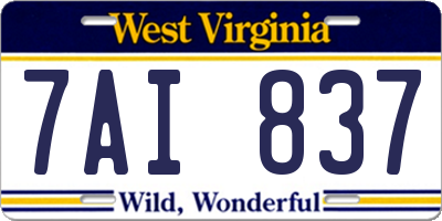 WV license plate 7AI837