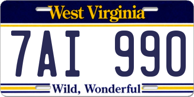 WV license plate 7AI990