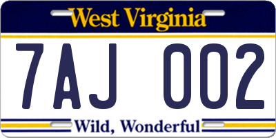 WV license plate 7AJ002
