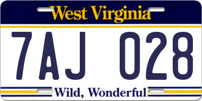 WV license plate 7AJ028