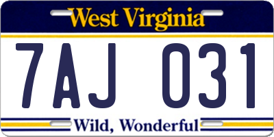 WV license plate 7AJ031