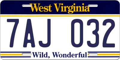 WV license plate 7AJ032