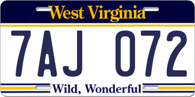 WV license plate 7AJ072