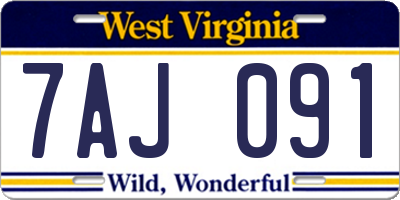 WV license plate 7AJ091