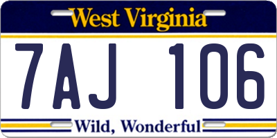 WV license plate 7AJ106