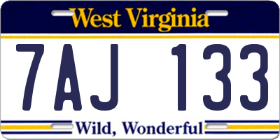 WV license plate 7AJ133