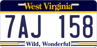 WV license plate 7AJ158