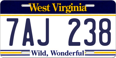 WV license plate 7AJ238