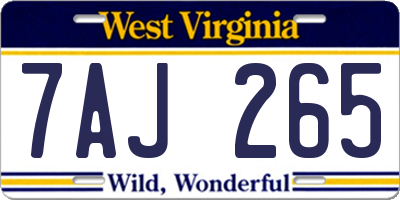 WV license plate 7AJ265