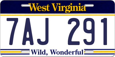 WV license plate 7AJ291