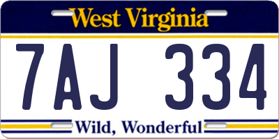WV license plate 7AJ334