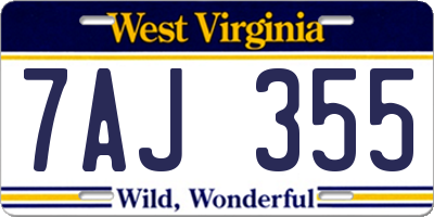 WV license plate 7AJ355