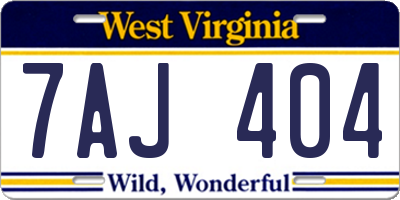 WV license plate 7AJ404