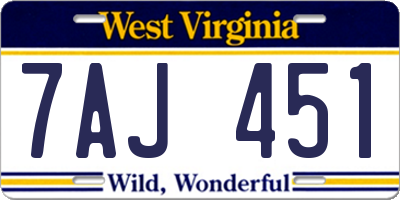WV license plate 7AJ451