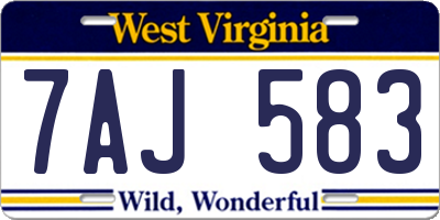 WV license plate 7AJ583