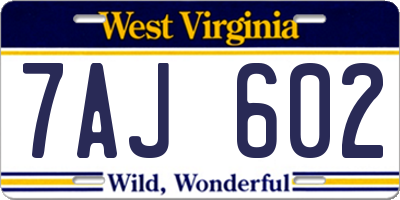 WV license plate 7AJ602
