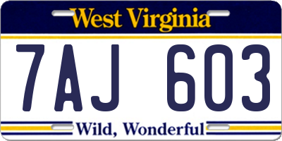 WV license plate 7AJ603