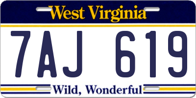WV license plate 7AJ619