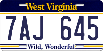 WV license plate 7AJ645
