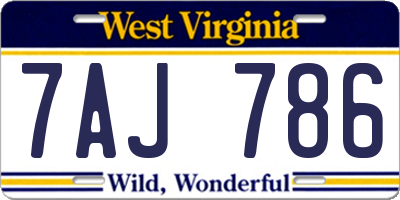 WV license plate 7AJ786