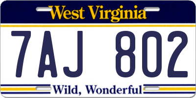 WV license plate 7AJ802