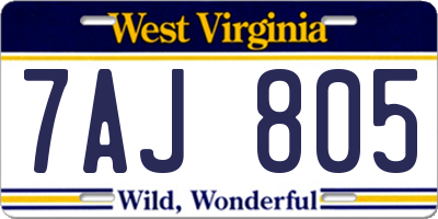 WV license plate 7AJ805