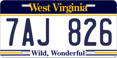WV license plate 7AJ826
