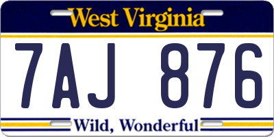 WV license plate 7AJ876