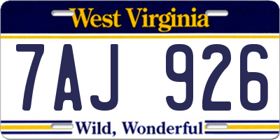 WV license plate 7AJ926