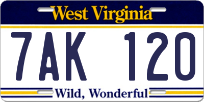 WV license plate 7AK120