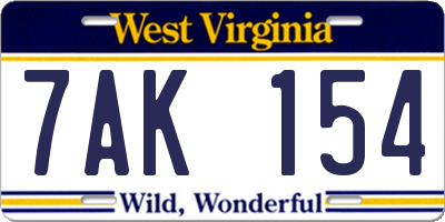 WV license plate 7AK154