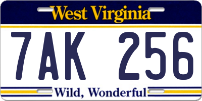 WV license plate 7AK256