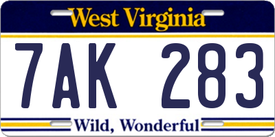 WV license plate 7AK283