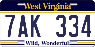 WV license plate 7AK334