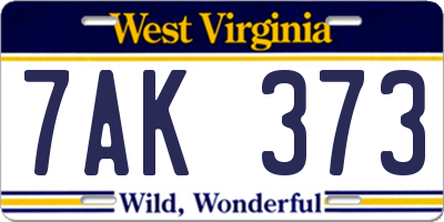 WV license plate 7AK373