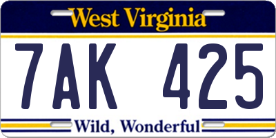 WV license plate 7AK425
