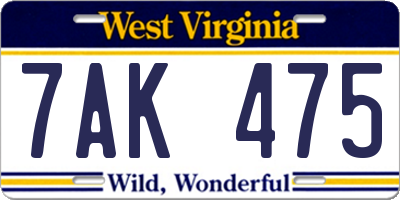WV license plate 7AK475