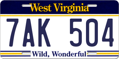 WV license plate 7AK504