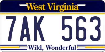WV license plate 7AK563
